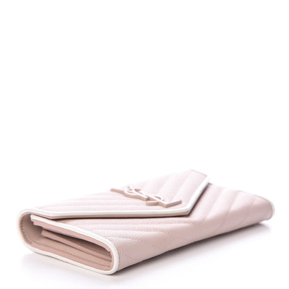 Saint Laurent Grain De Poudre Matelasse Large Monogram Flap Wallet Pale Pink 4 of 8