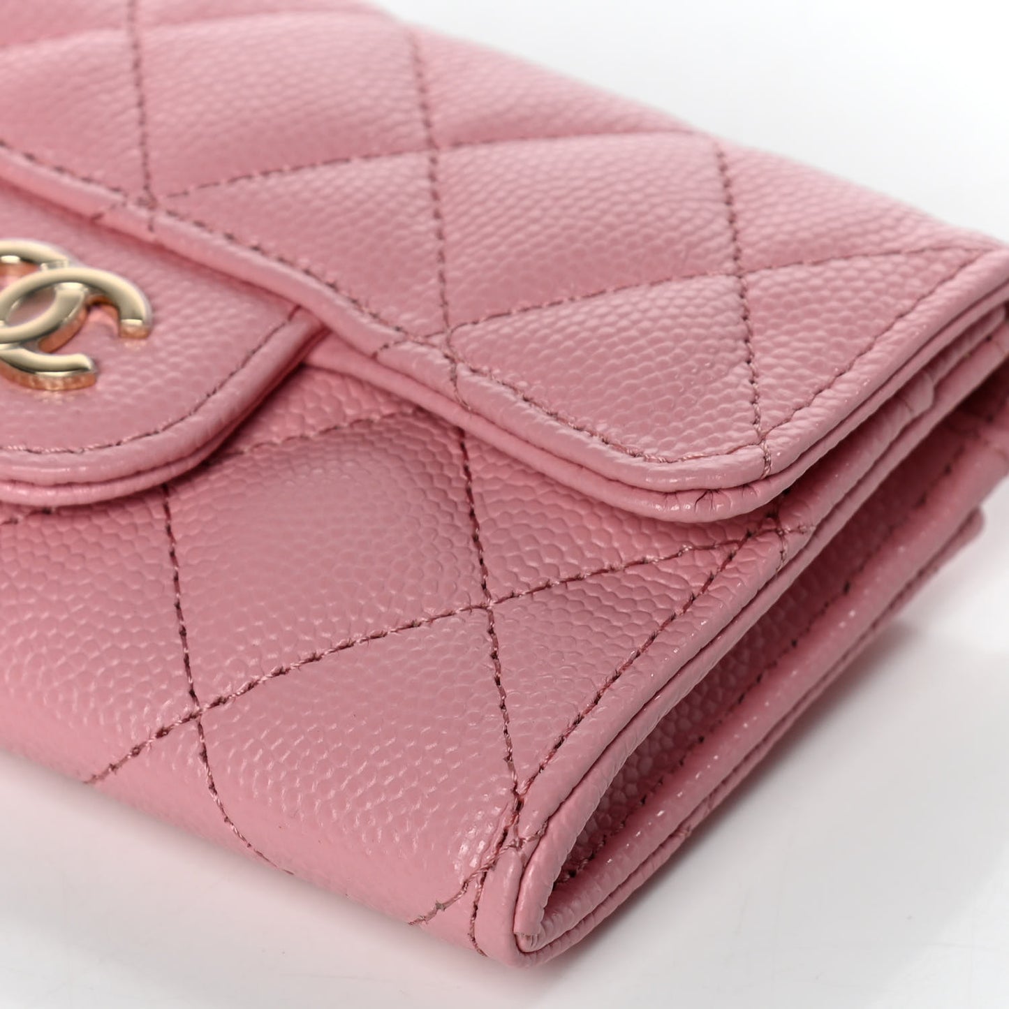 Caviar Quilted Flap Card Holder Wallet Light Pink