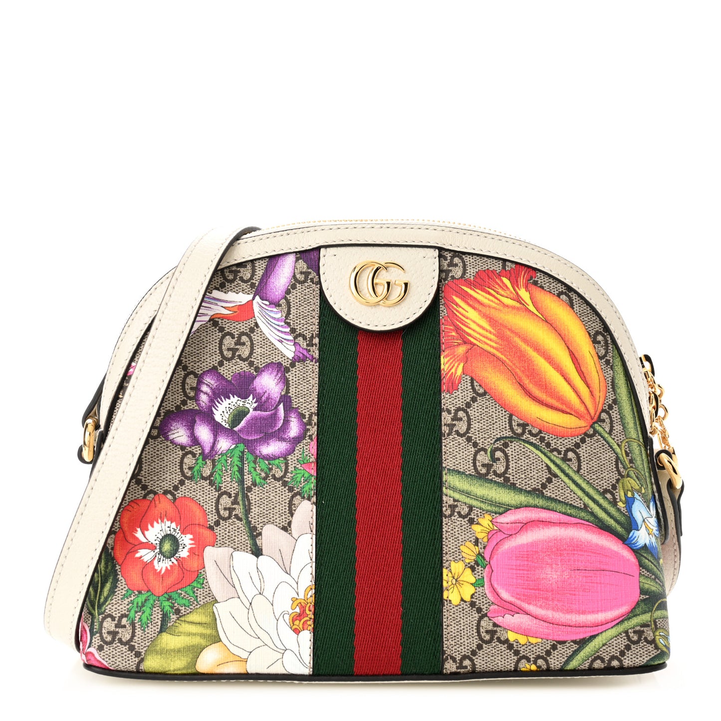 GG Supreme Monogram Flora Web GG Small Ophidia Dome Shoulder Bag White