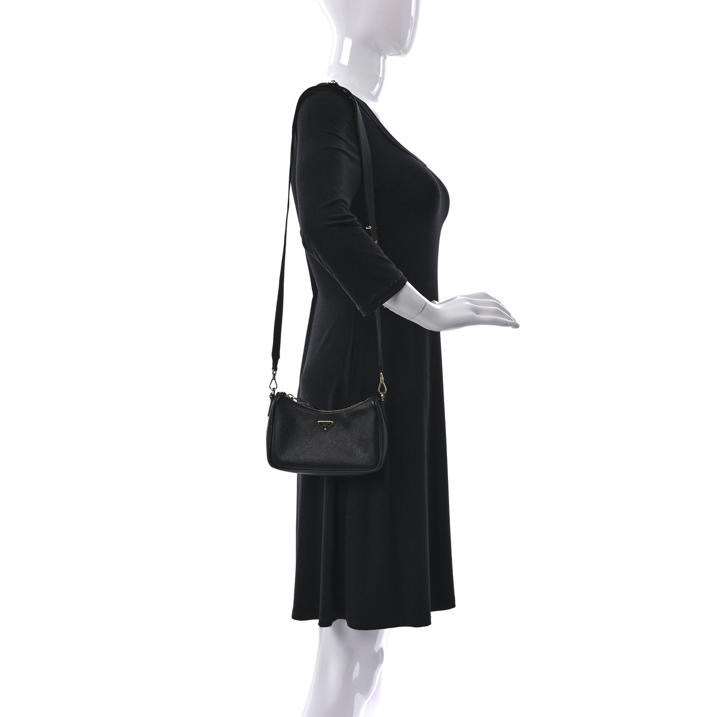 Saffiano Lux Mini Shoulder Bag Black
