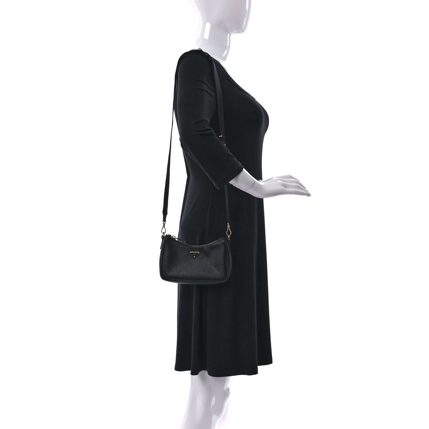 Prada Saffiano Lux Mini Shoulder Bag Black 2 of 14