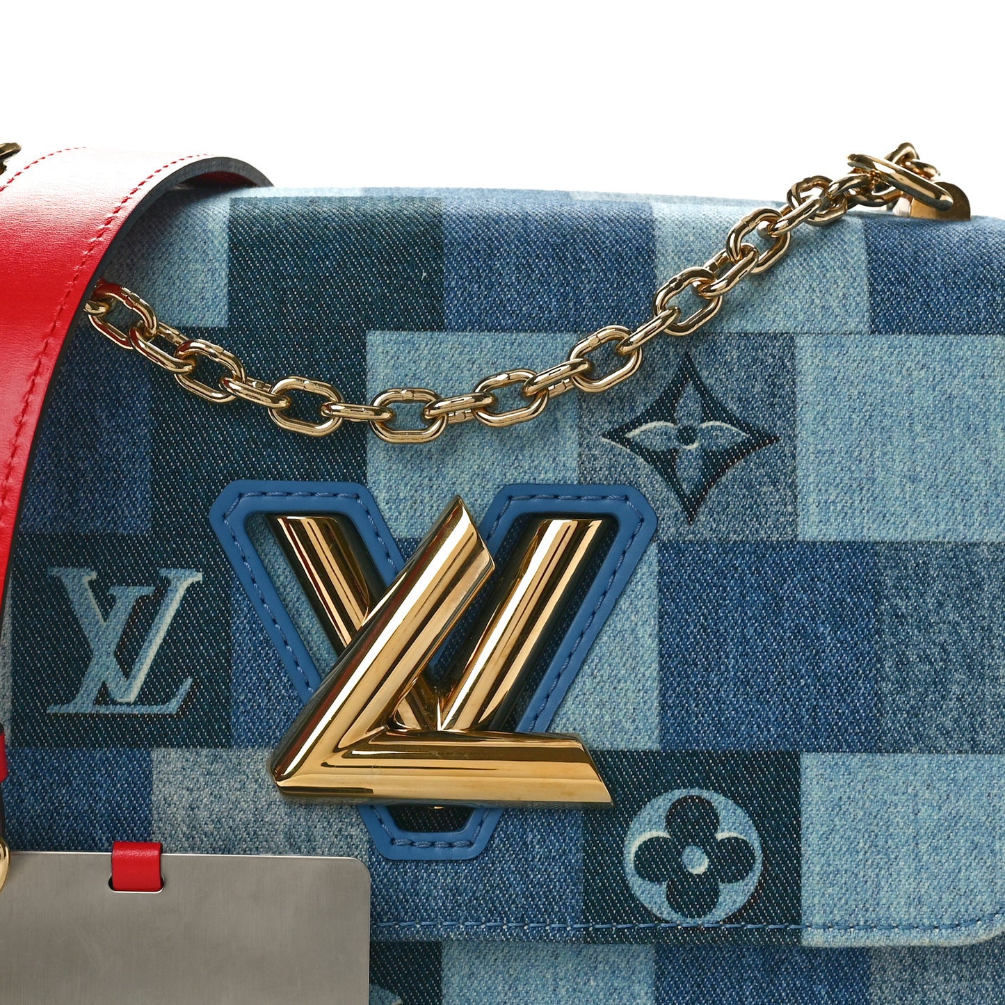 Denim Damier Monogram Twist Shoulder Bag MM Blue Rouge