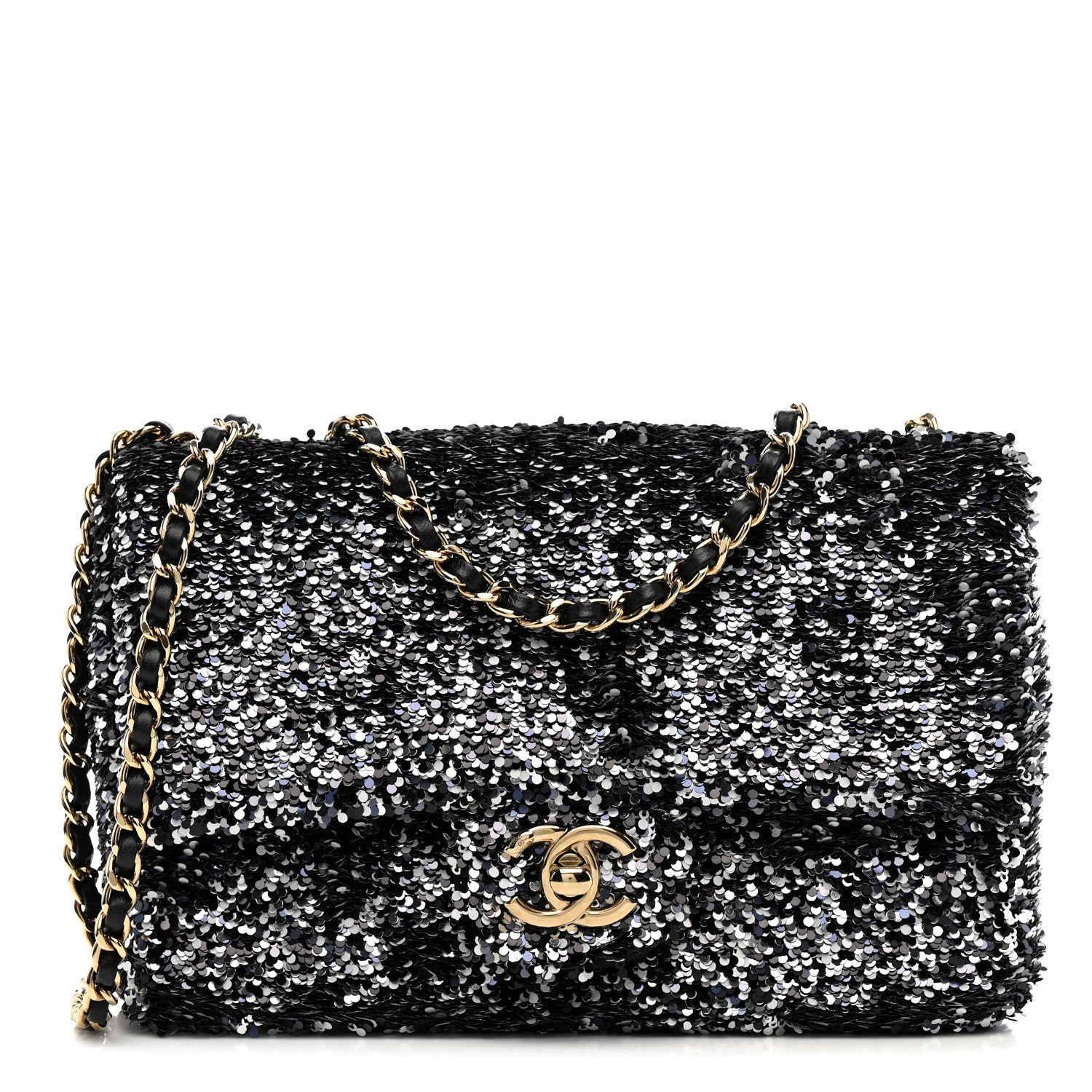 Chanel Sequin Quilted Small Single Flap Black White Grey 1787845