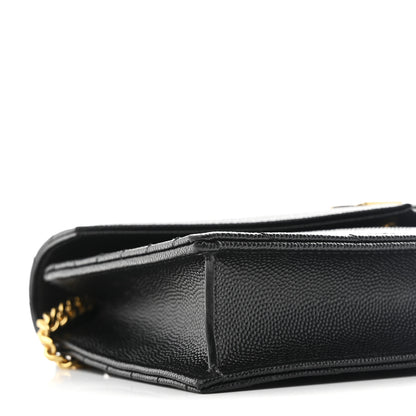 Saint Laurent Grain De Poudre Matelasse Chevron Monogram Envelope Chain Wallet Black 9 of 10