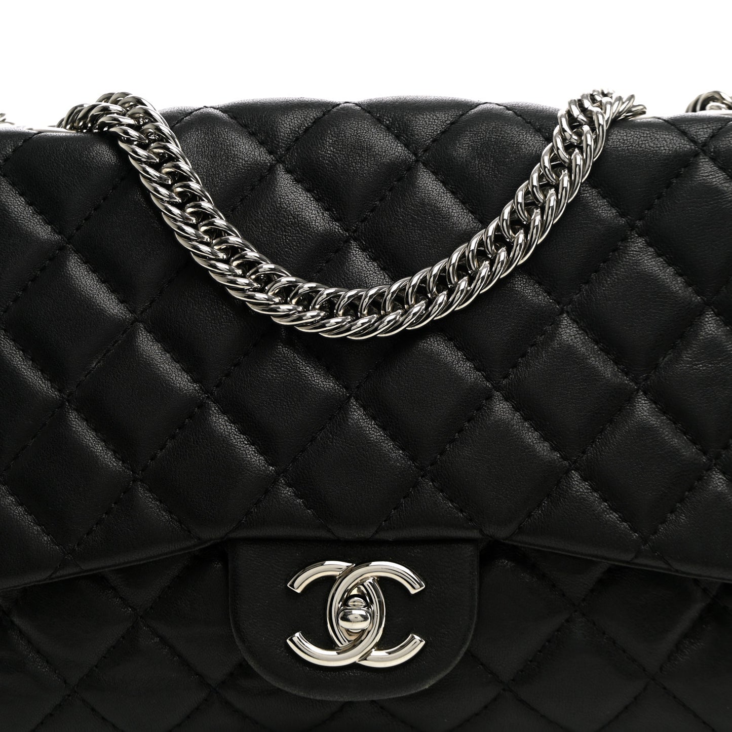 Washed Lambskin Quilted Bijoux Chain Jumbo Single Flap Black