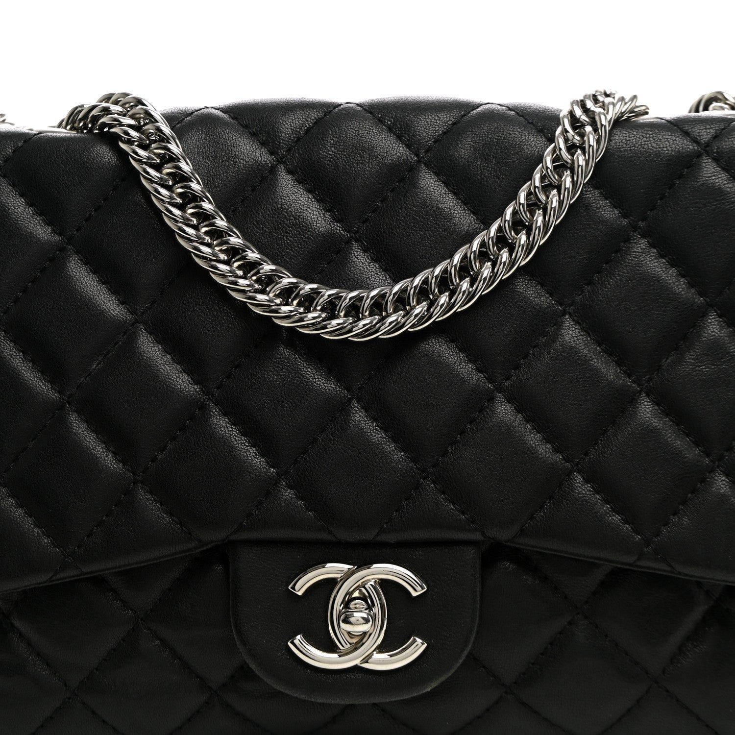 Chanel Washed Lambskin Quilted Bijoux Chain Jumbo Single Flap Black 8 of 10