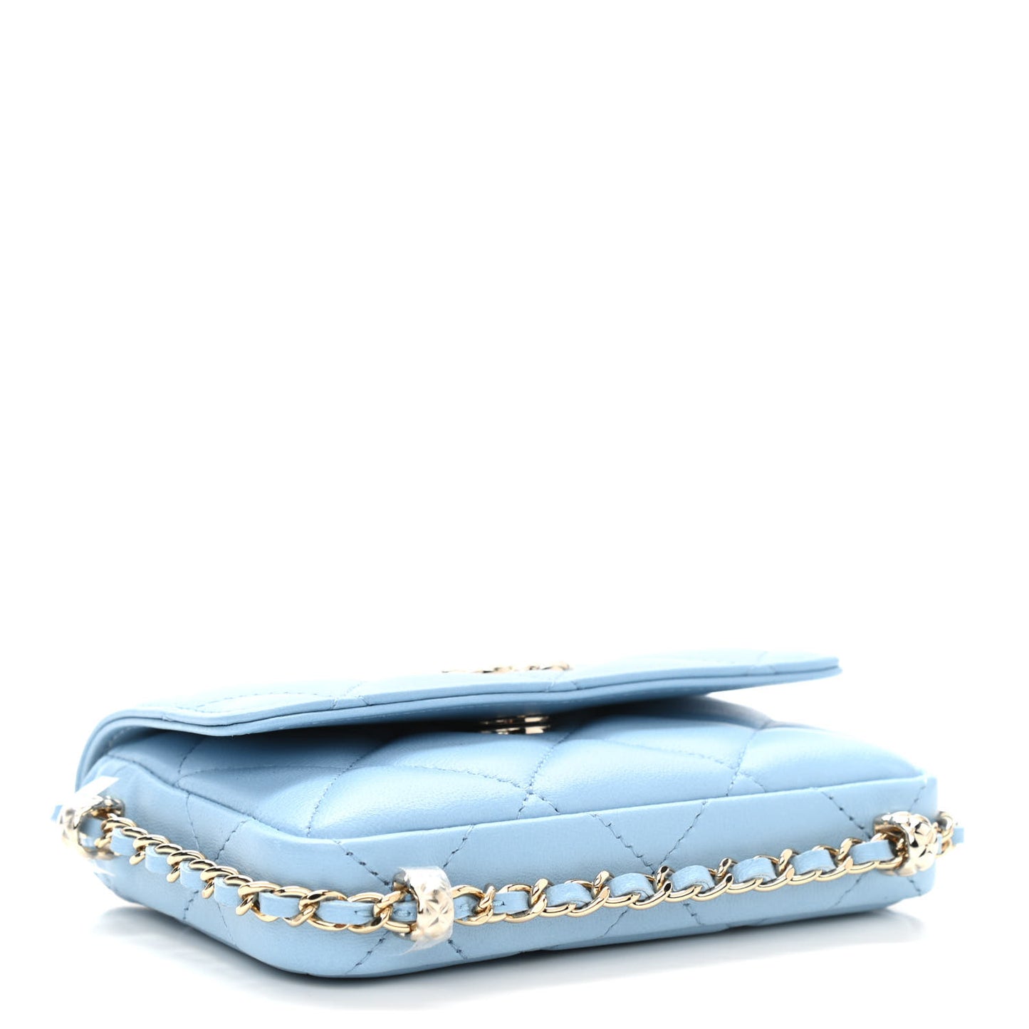 Lambskin Quilted Chain Around Coin Purse With Chain Light Blue