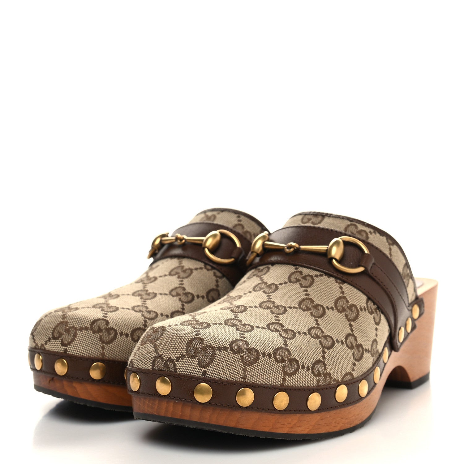 Gucci Monogram Goatskin Horsebit Clog Mules 39 Beige Ebony Brown Sugar 3 of 9