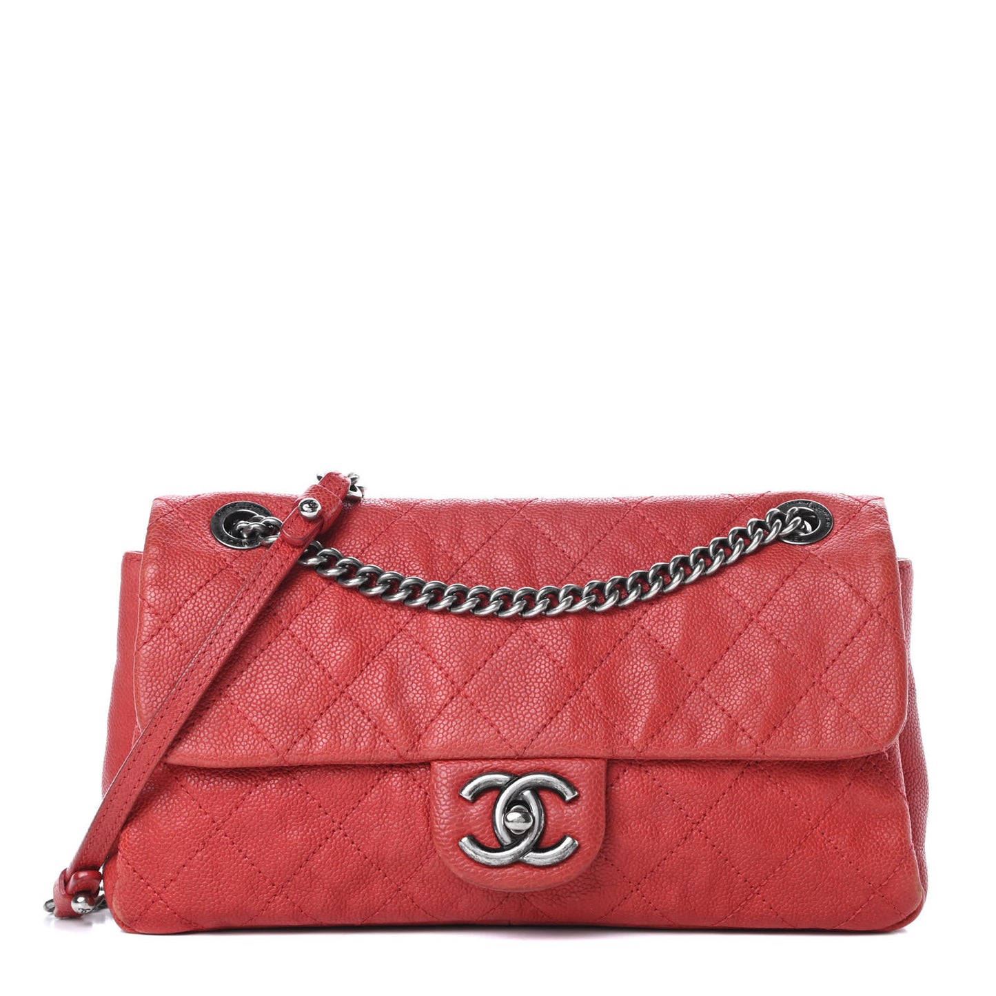 Caviar Quilted Medium Simply CC Flap Red