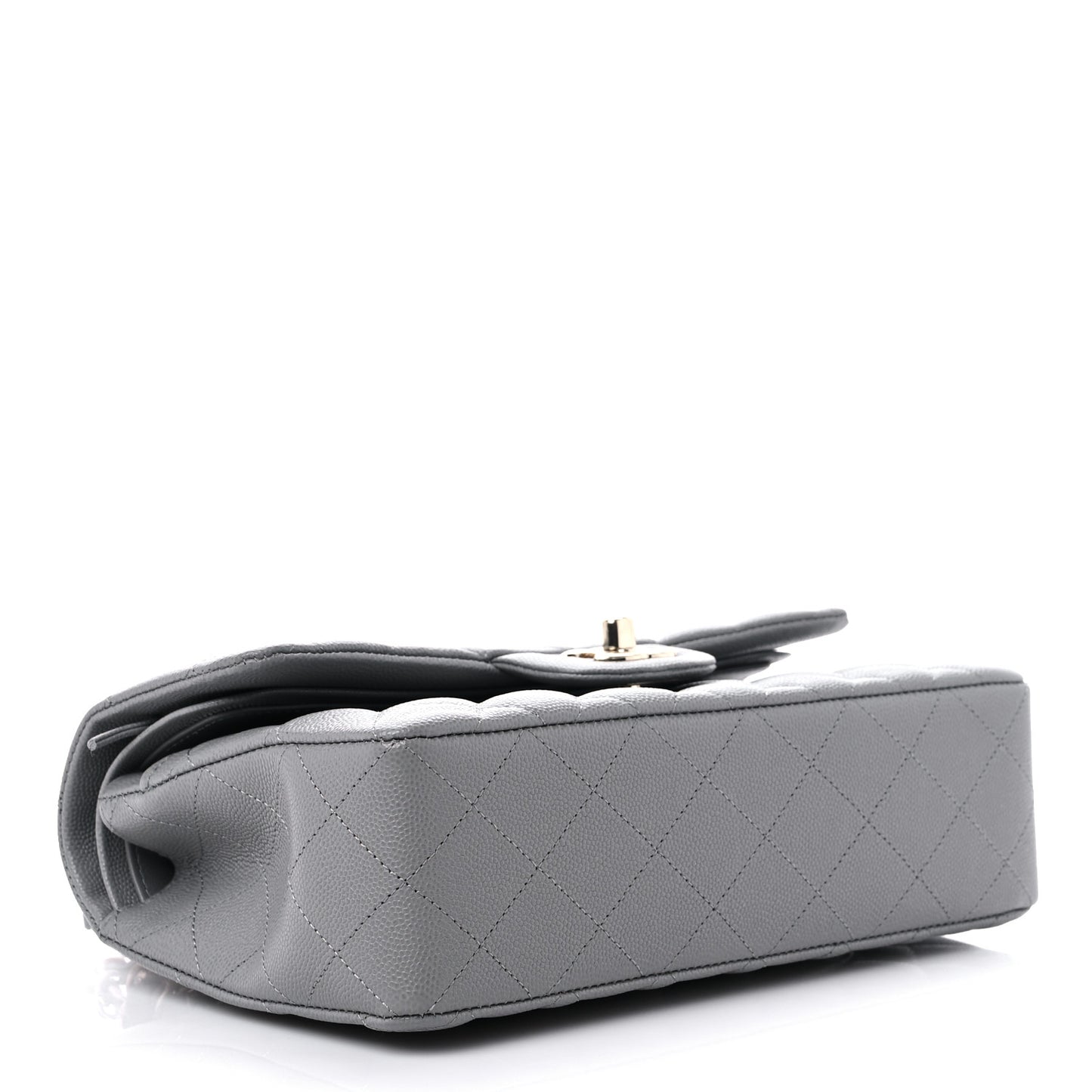 Caviar Quilted Small Double Flap Grey