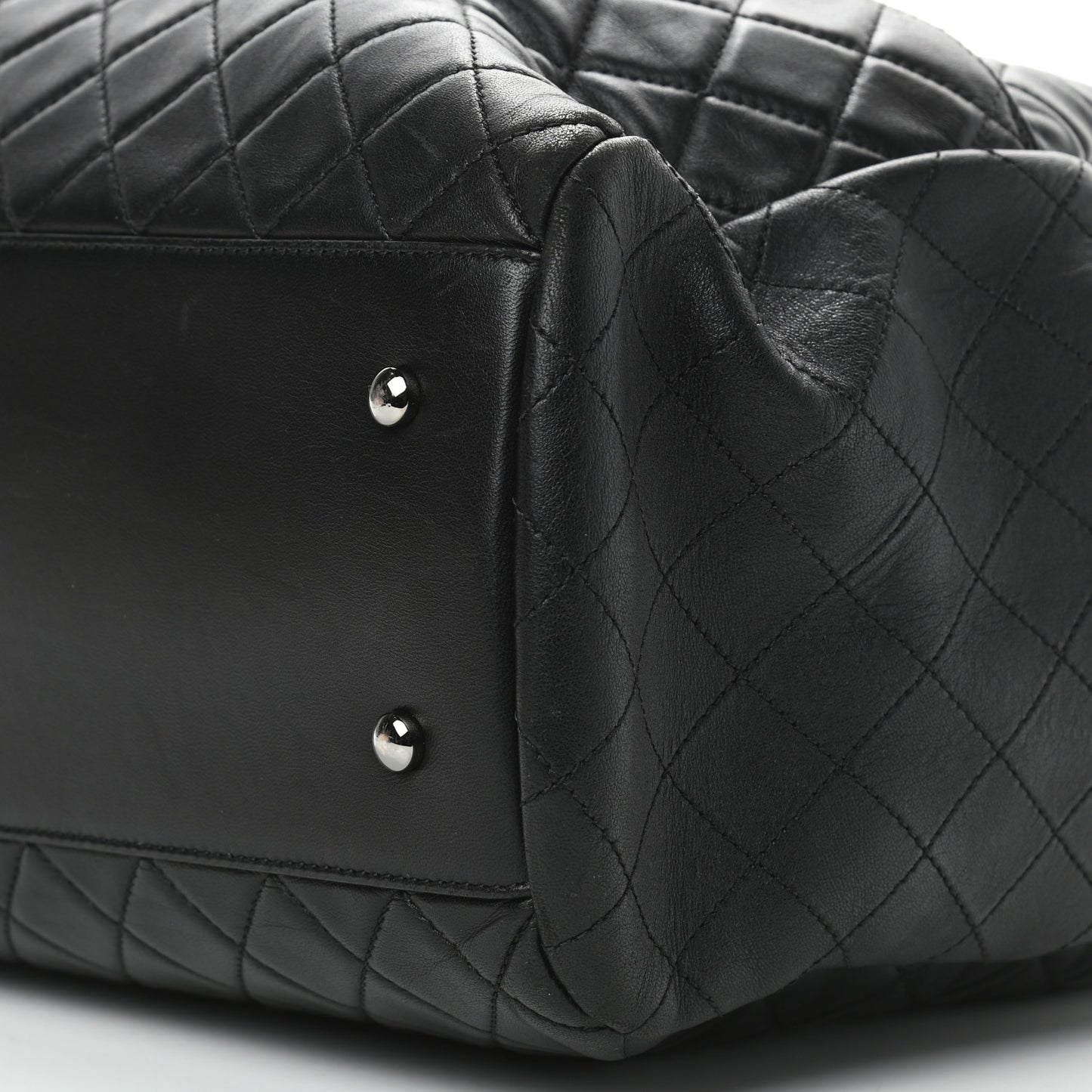 Lambskin Quilted Large Drawstring Bag Black