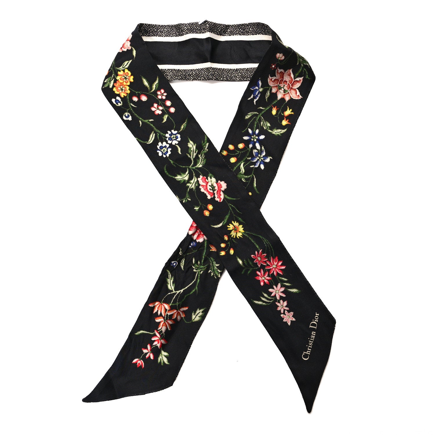 Christian Dior Silk Twill D-Floral Mitzah Scarf Black Multicolor 1 of 3