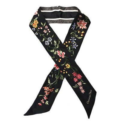 Christian Dior Silk Twill D-Floral Mitzah Scarf Black Multicolor 1 of 3