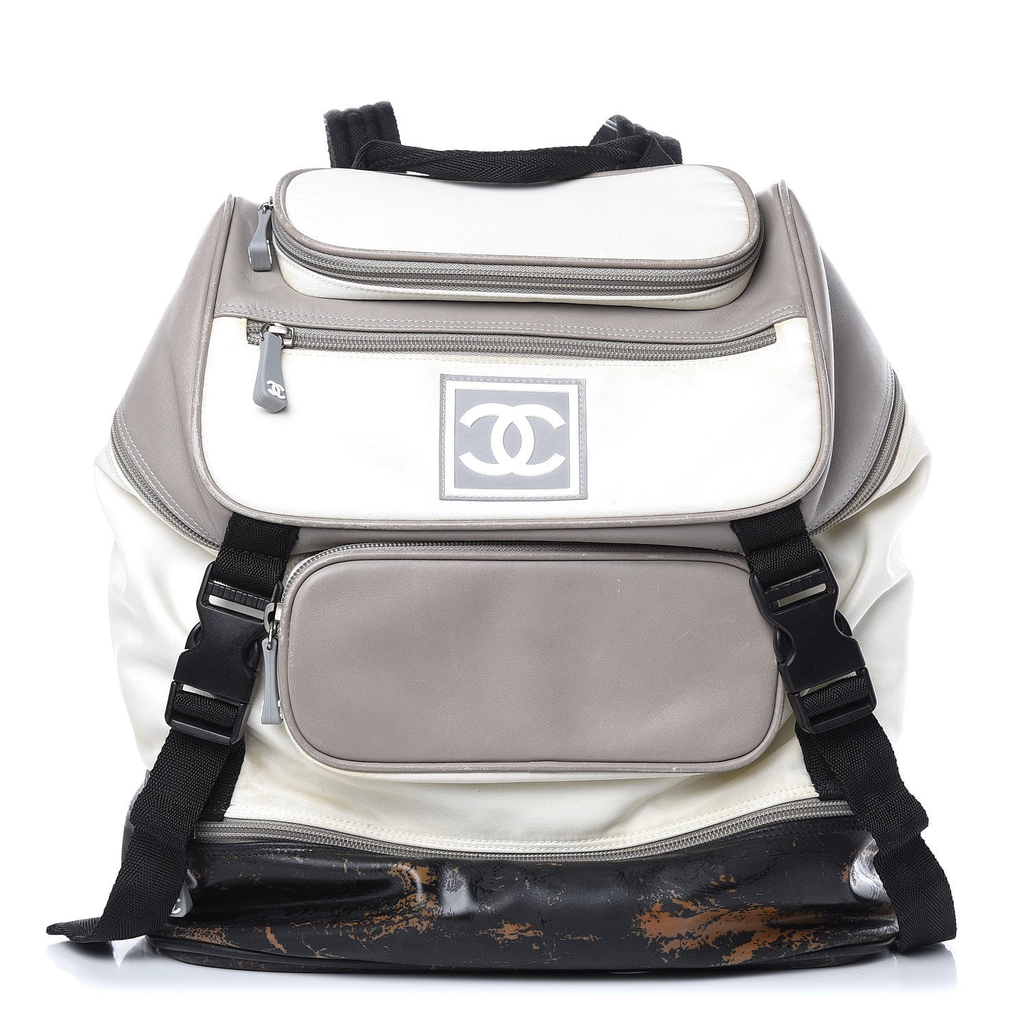 Chanel Nylon Calfskin CC Backpack White Gray 1 of 25