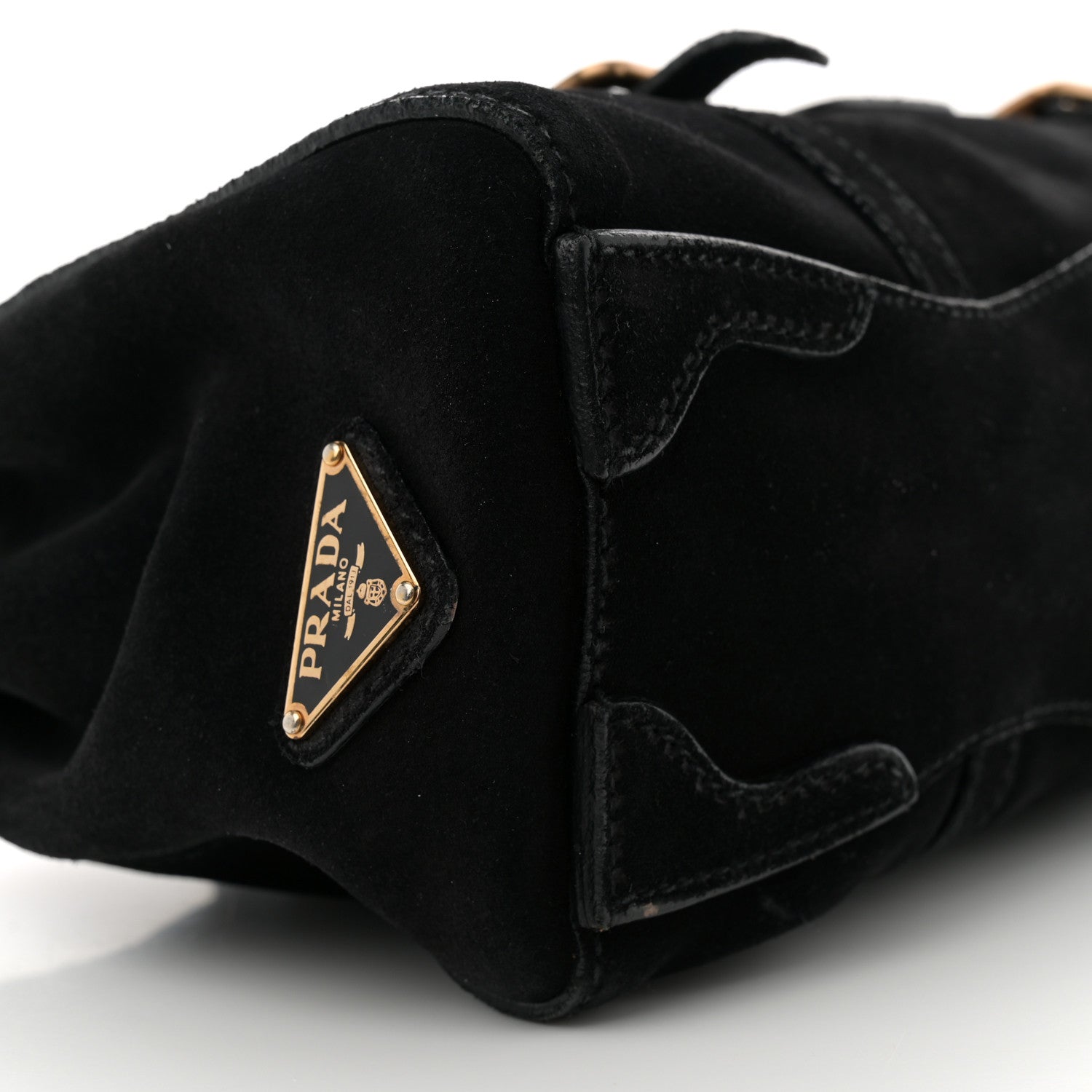 Prada Suede Easy Foldover Pushlock Satchel Black 9 of 13
