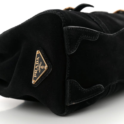 Prada Suede Easy Foldover Pushlock Satchel Black 9 of 13