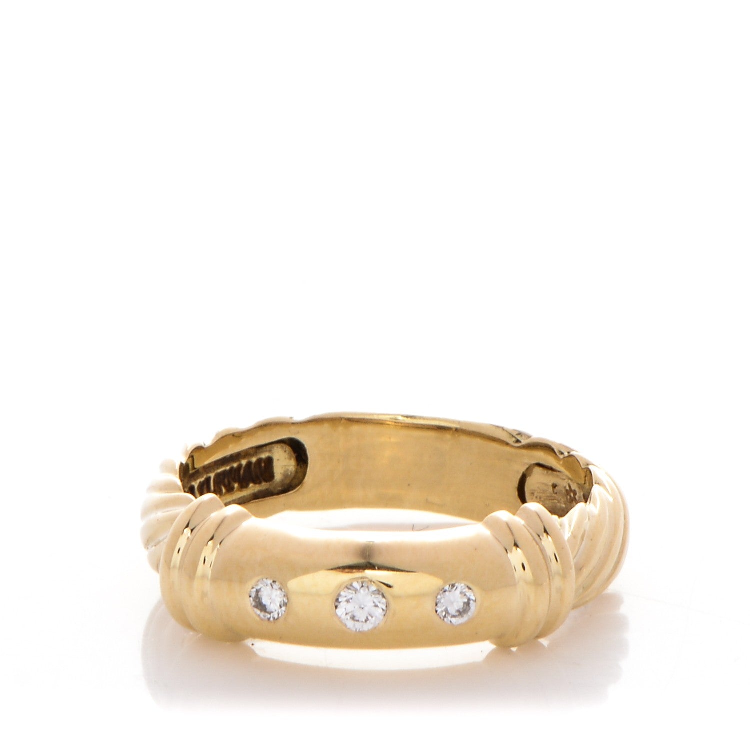 David Yurman 18K Yellow Gold 3 Diamond Metro Cable Ring 51.5 6 1 of 4