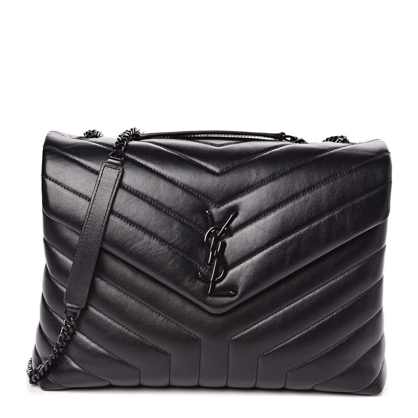 Calfskin Y Quilted Monogram Medium Loulou Chain Satchel Black