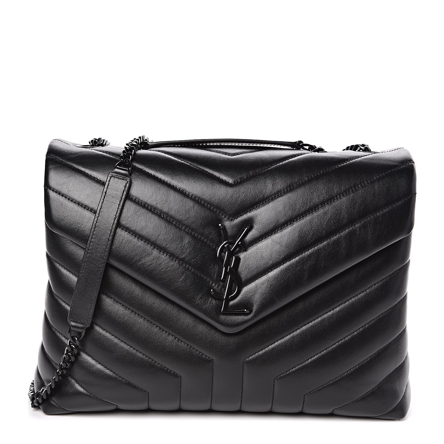 Saint Laurent Calfskin Y Quilted Monogram Medium Loulou Chain Satchel Black 1 of 10
