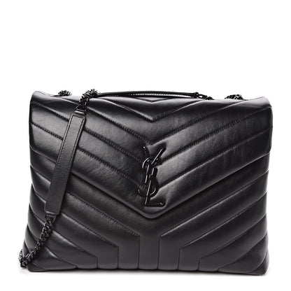 Saint Laurent Calfskin Y Quilted Monogram Medium Loulou Chain Satchel Black 1 of 10