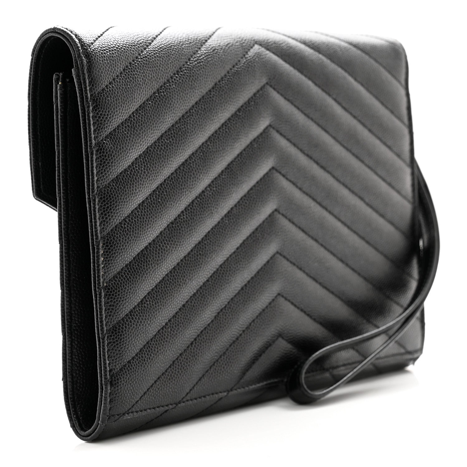 Saint Laurent Grain De Poudre Matelasse Chevron Monogram Envelope Clutch Black 3 of 6