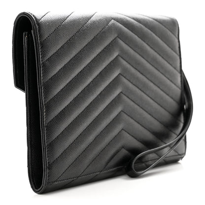Saint Laurent Grain De Poudre Matelasse Chevron Monogram Envelope Clutch Black 3 of 6
