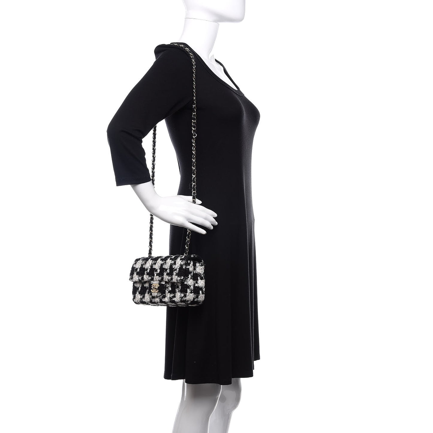 Tweed Quilted Mini Rectangular Flap Black Ecru White