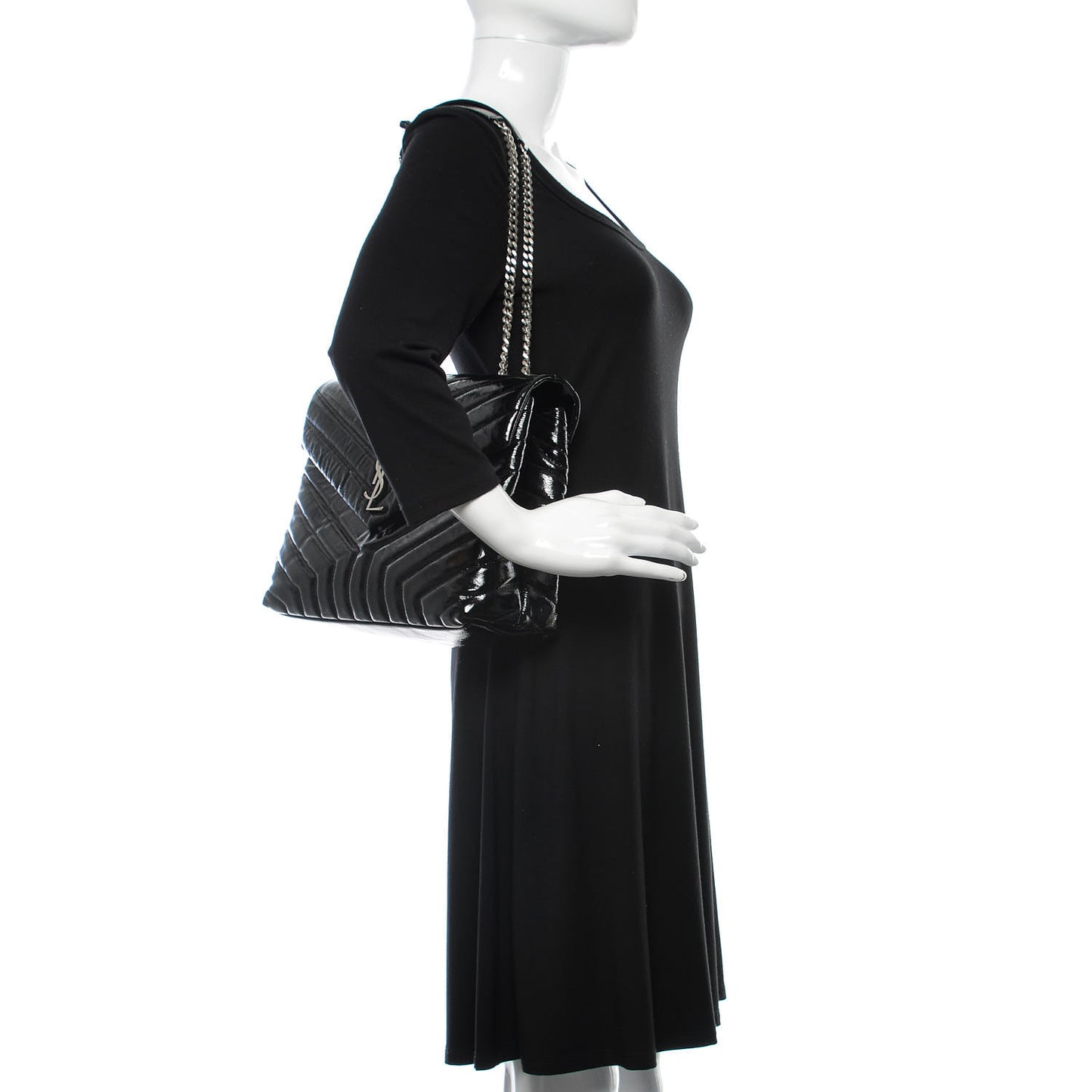 Patent Y Quilted Monogram Medium Loulou Chain Satchel Black