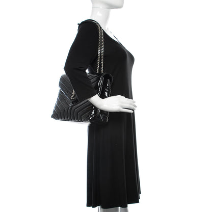 Saint Laurent Patent Y Quilted Monogram Medium Loulou Chain Satchel Black 2 of 9