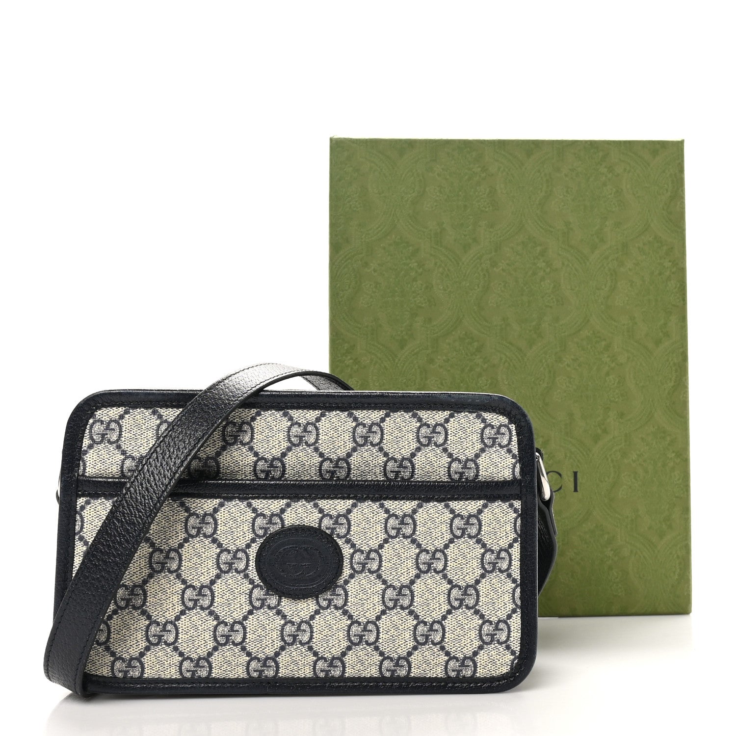 Gucci GG Supreme Monogram Textured Dollar Calfskin Mini Retro Interlocking G Shoulder Bag Beige Blue 11 of 11