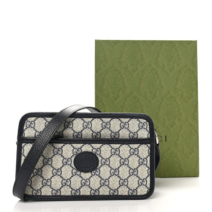 Gucci GG Supreme Monogram Textured Dollar Calfskin Mini Retro Interlocking G Shoulder Bag Beige Blue 11 of 11