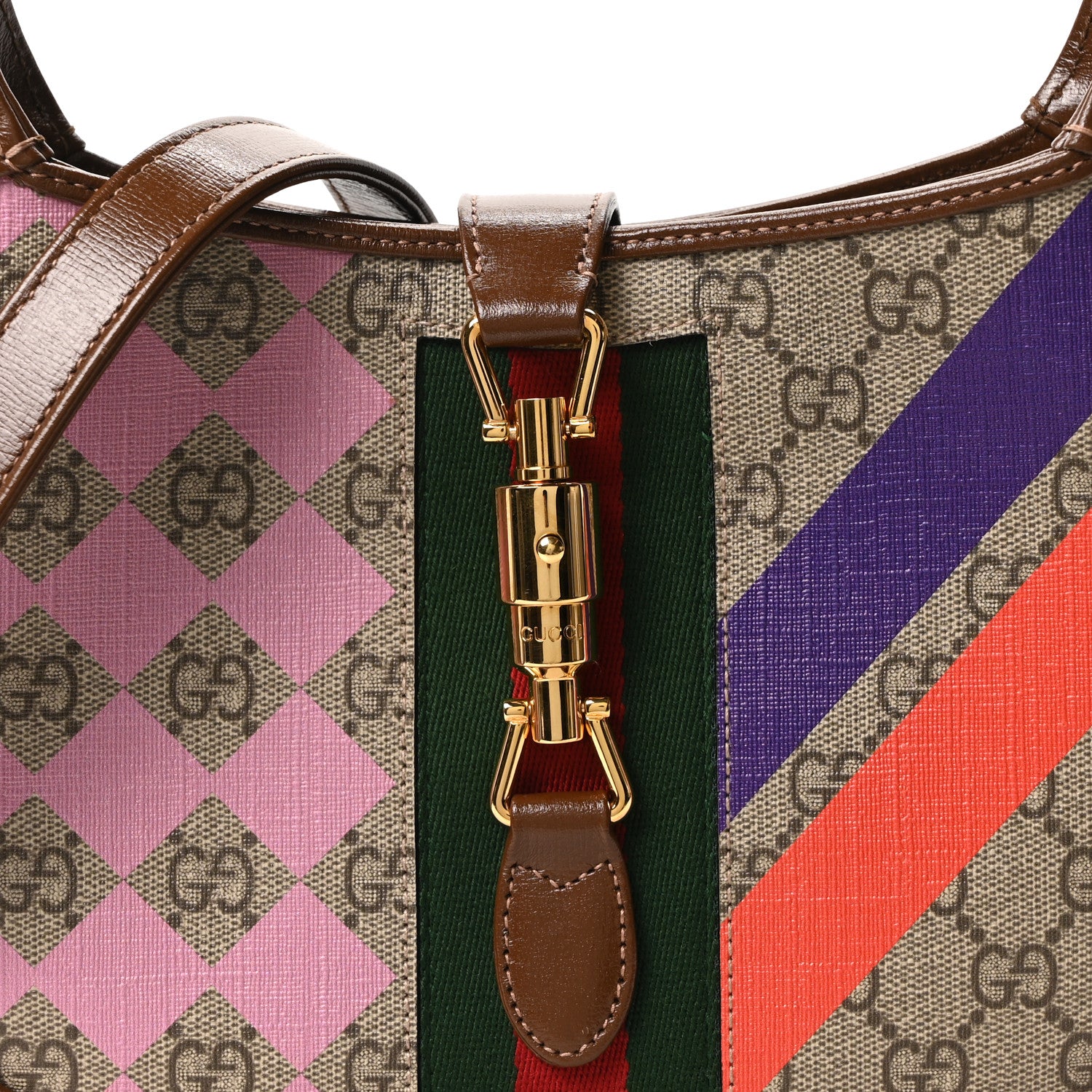 Gucci GG Supreme Monogram Azalea Calfskin Print Web Small Jackie 1961 Hobo Multicolor 8 of 10