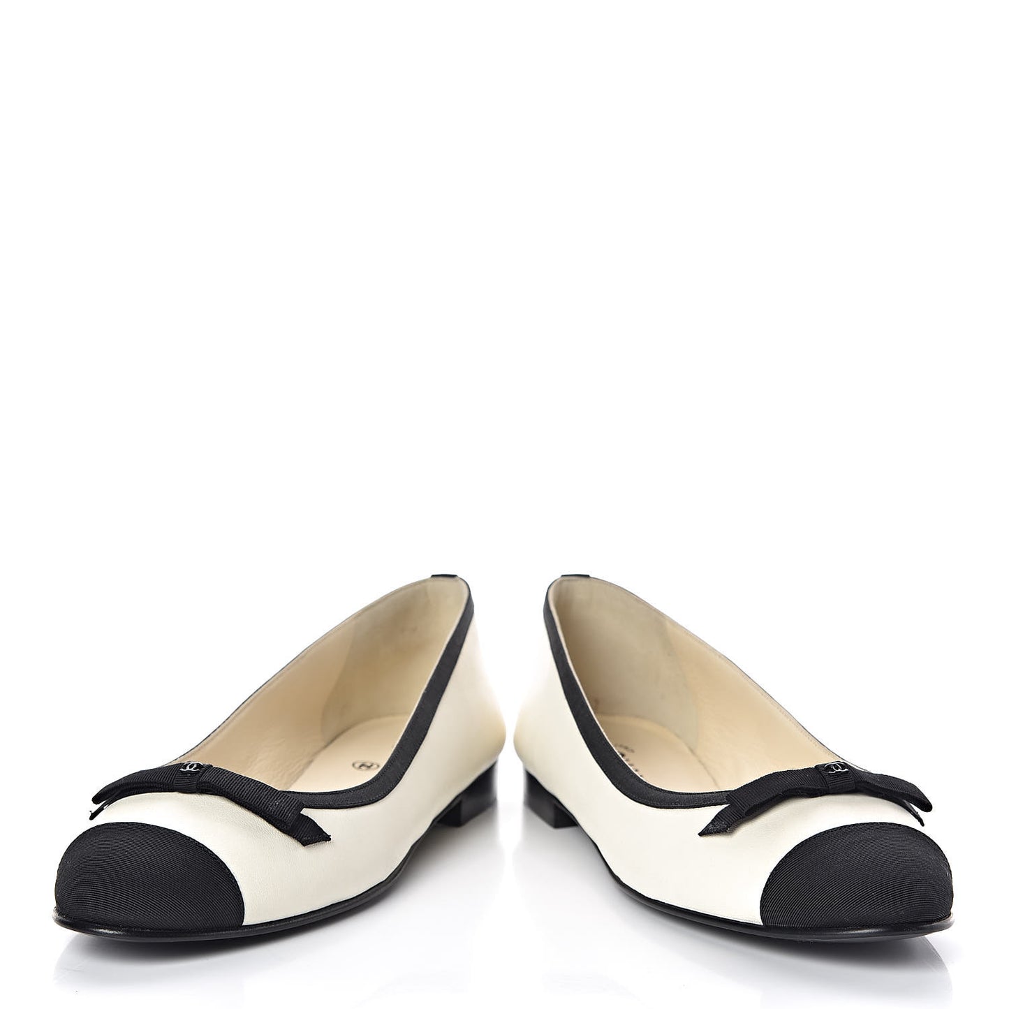 Lambskin Grosgrain Bow Cap Ballet Flats 38.5 White