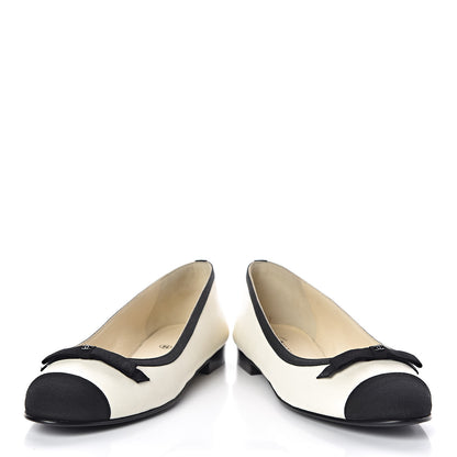 Chanel Lambskin Grosgrain Bow Cap Ballet Flats 38.5 White 7 of 10