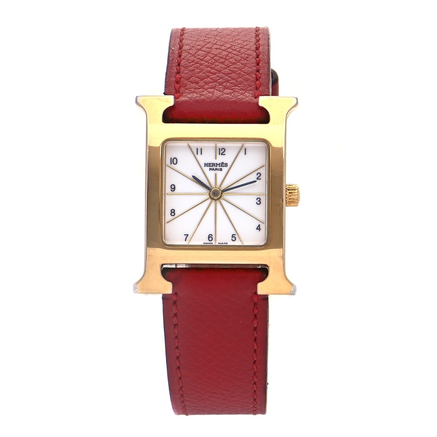 Hermes Stainless Steel Epsom 21mm Heure H Hour Quartz Watch Rouge 1 of 7