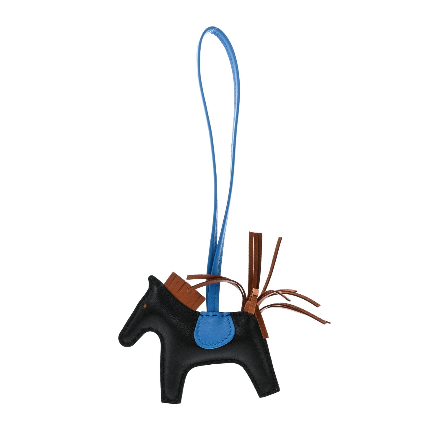 Milo Lambskin Grigri Rodeo Horse Bag Charm PM Black Gold Bleu Zanzibar