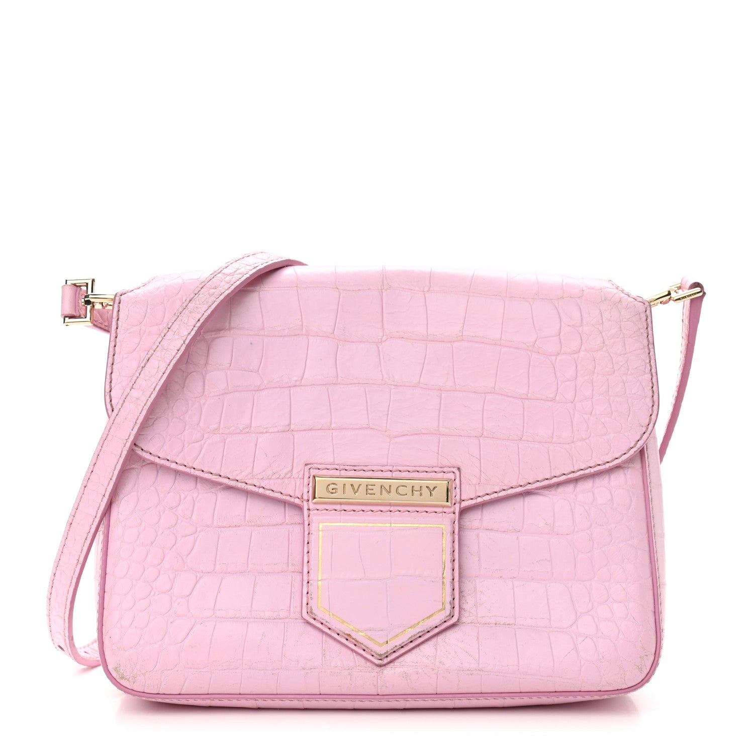 Givenchy Calfskin Crocodile Embossed Small Nobile Shoulder Bag Pink 1 of 14