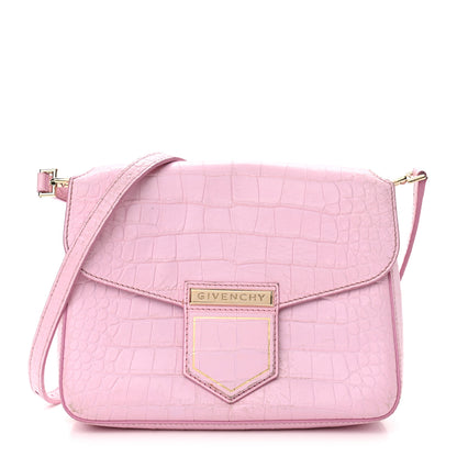 Givenchy Calfskin Crocodile Embossed Small Nobile Shoulder Bag Pink 1 of 14