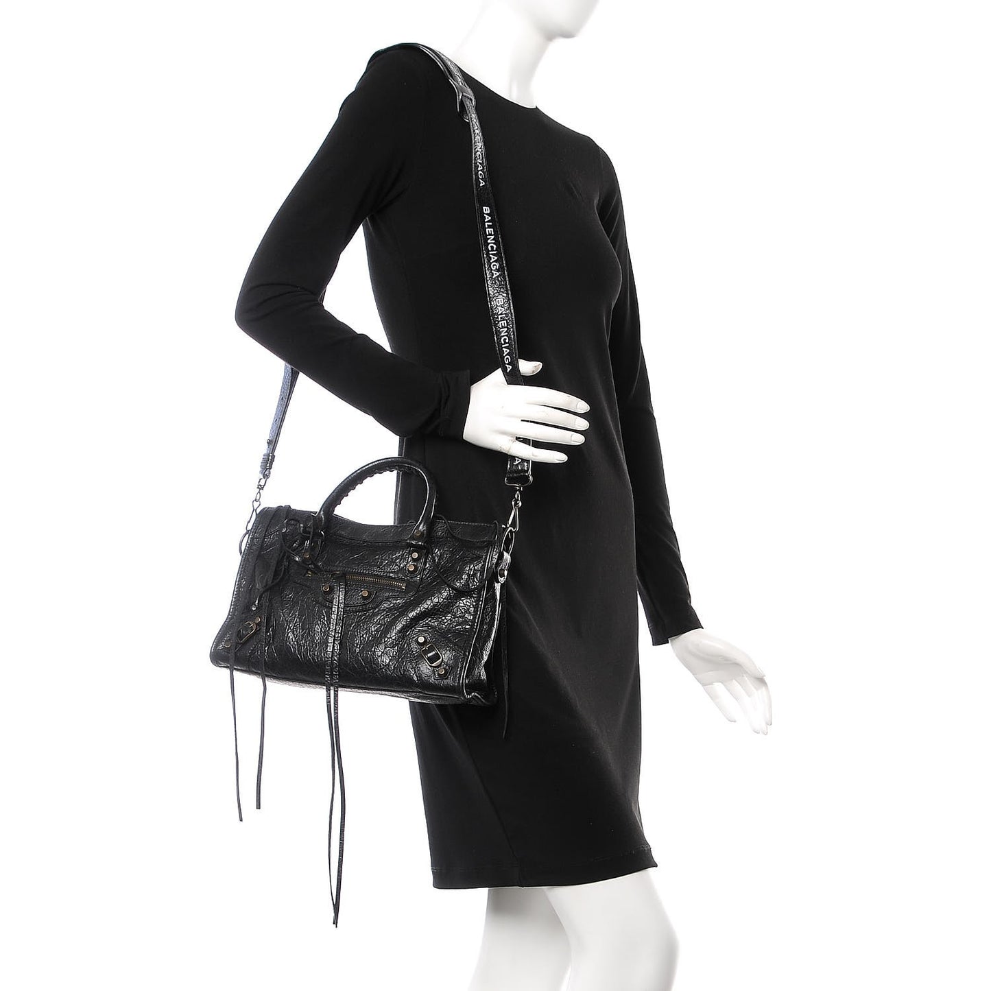 Agneau Classic Hardware S City Logo Strap Black White