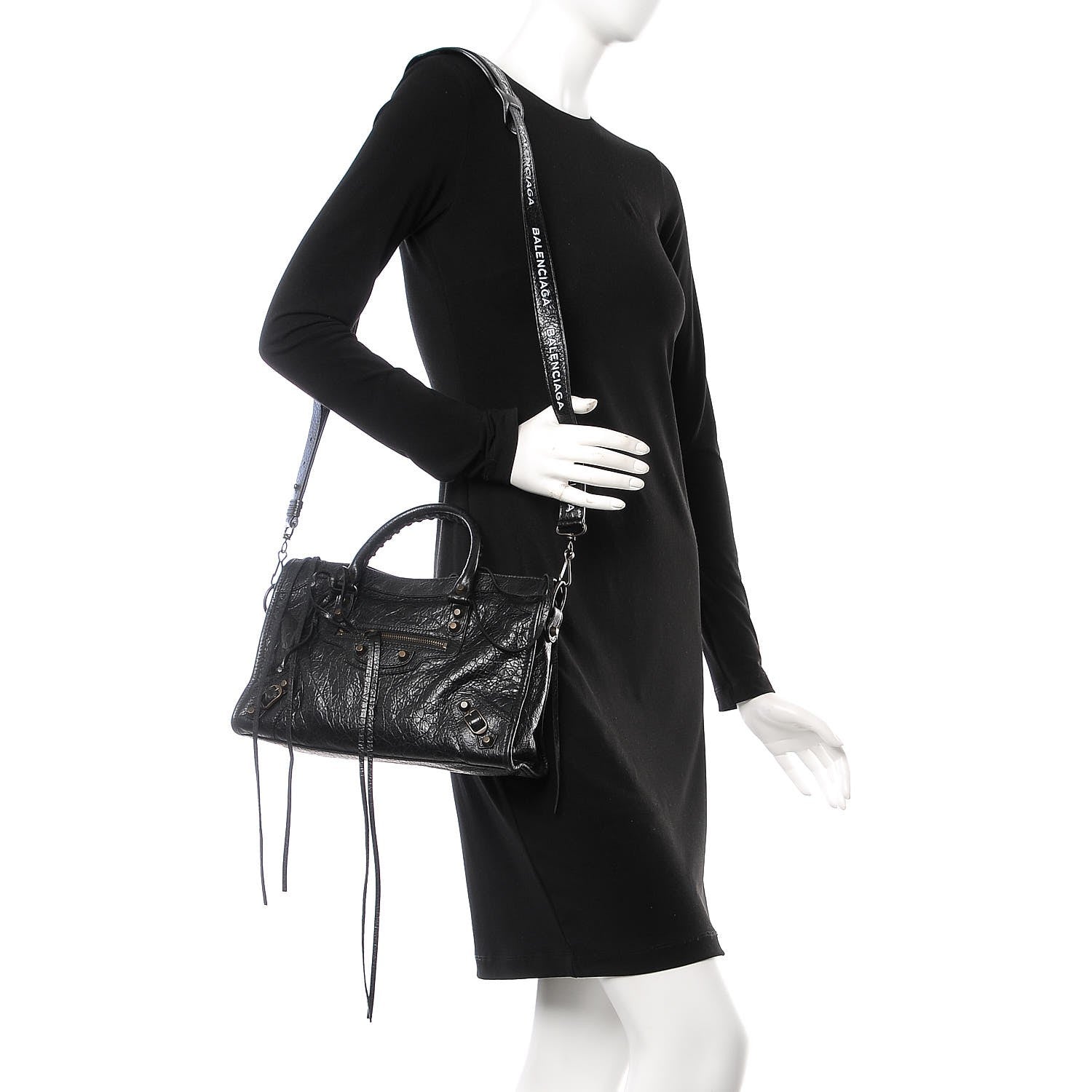 Balenciaga Agneau Classic Hardware S City Logo Strap Black White 2 of 8