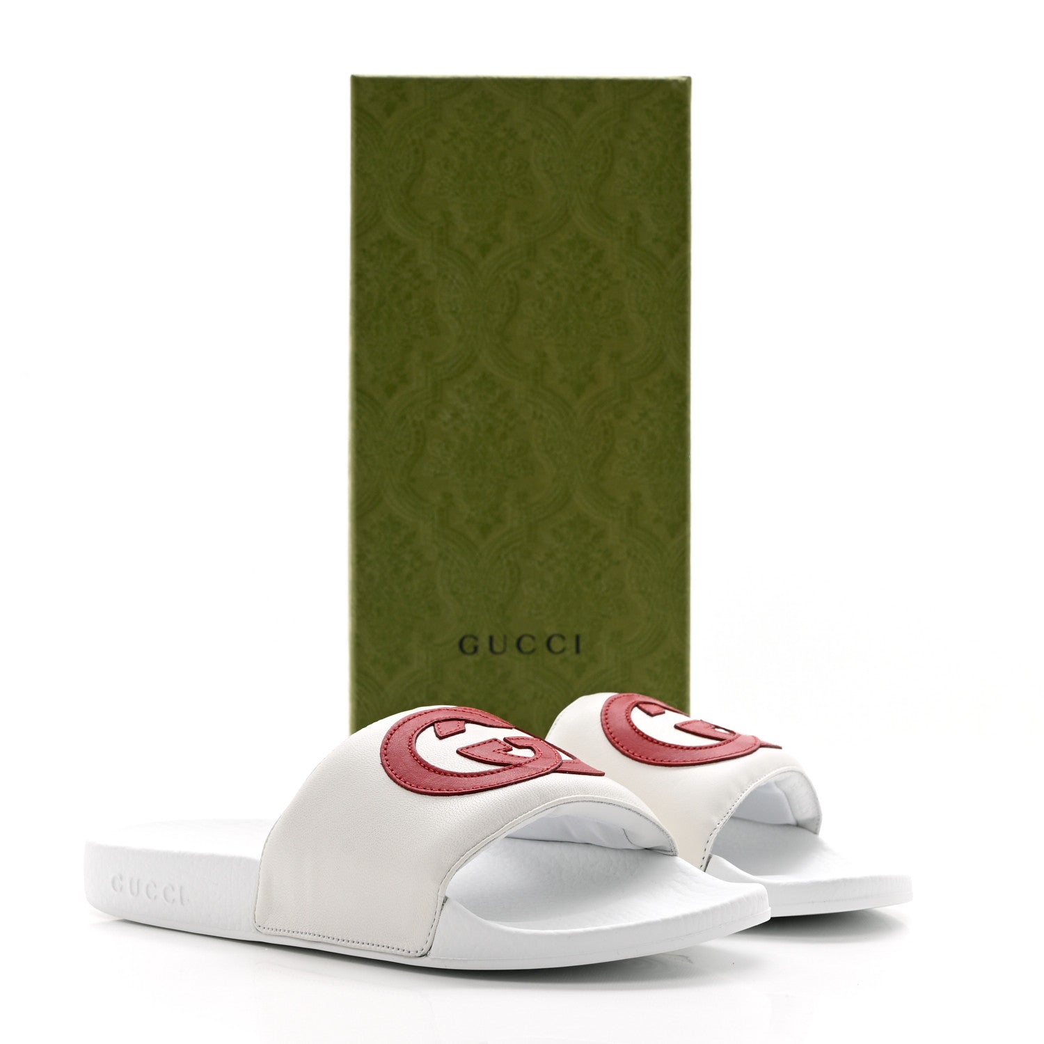 Gucci Nappa Miro Soft Calfskin Womens Interlocking G Slide Sandals 39 Great White Hibiscus Red 9 of 9