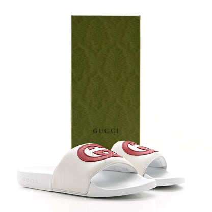 Gucci Nappa Miro Soft Calfskin Womens Interlocking G Slide Sandals 39 Great White Hibiscus Red 9 of 9