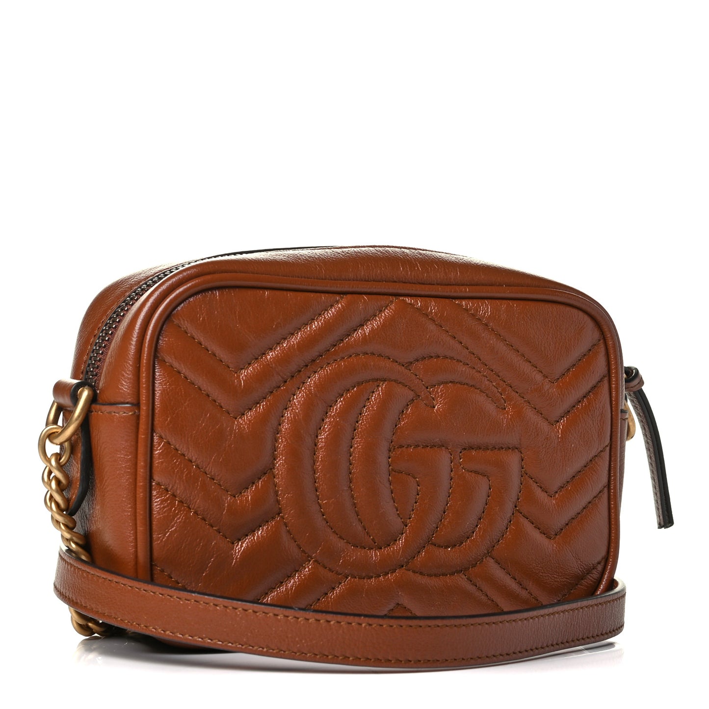 Glazed Calfskin Matelasse Diagonal Mini GG Marmont Chain Shoulder Bag Cuir