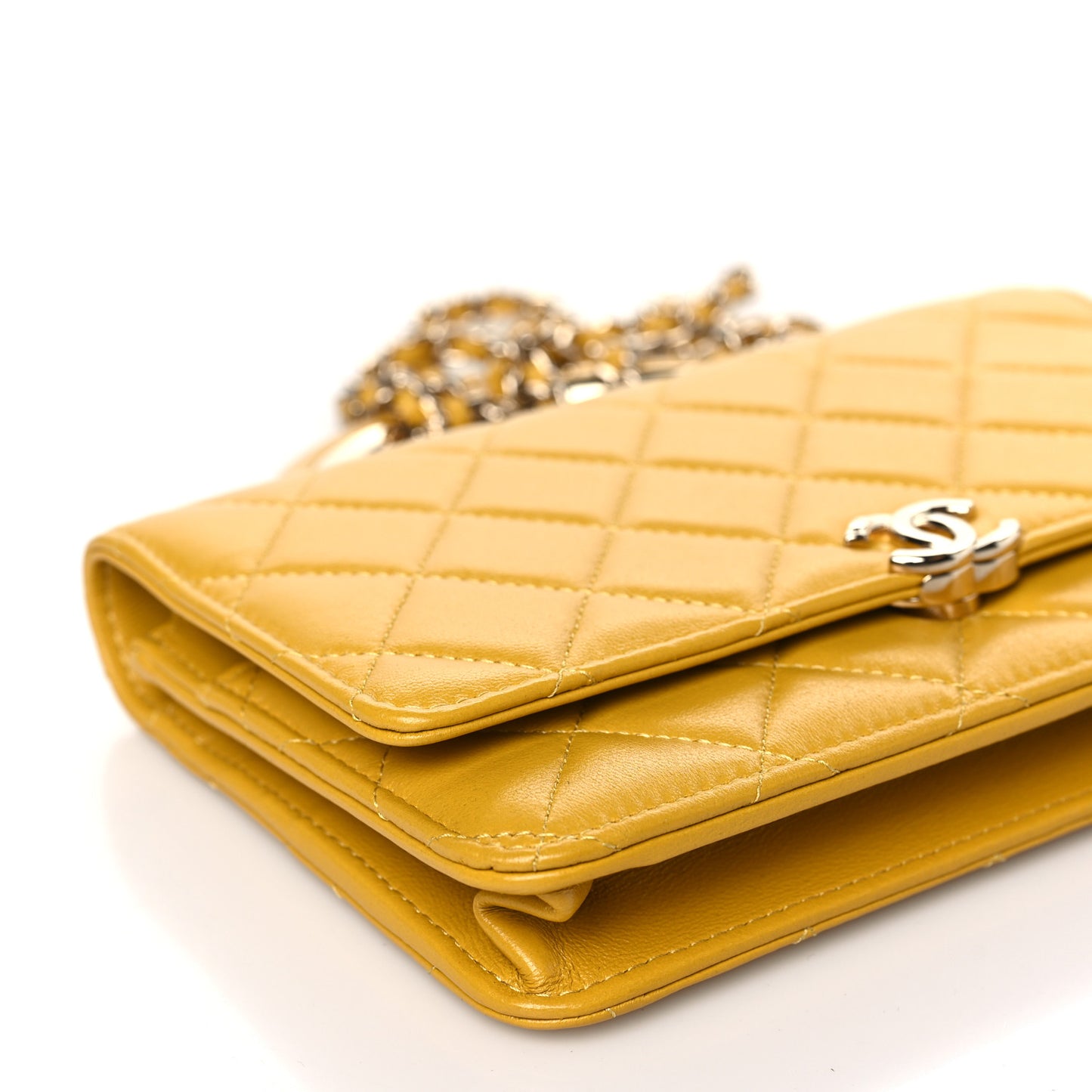 Lambskin Quilted Top Handle Wallet On Chain WOC Yellow