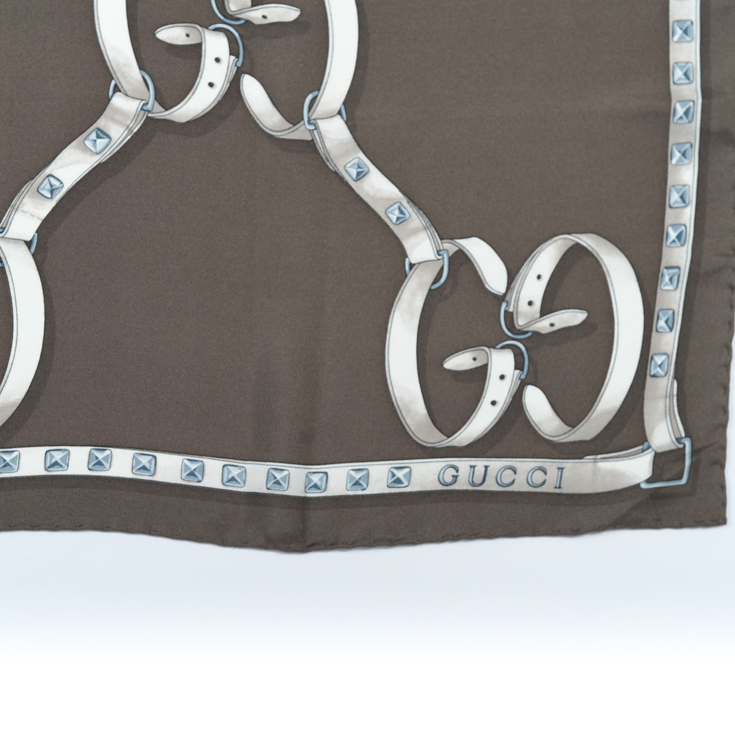 Silk Tri-Color Equestrian Studded Belt Print Square Scarf Multicolor