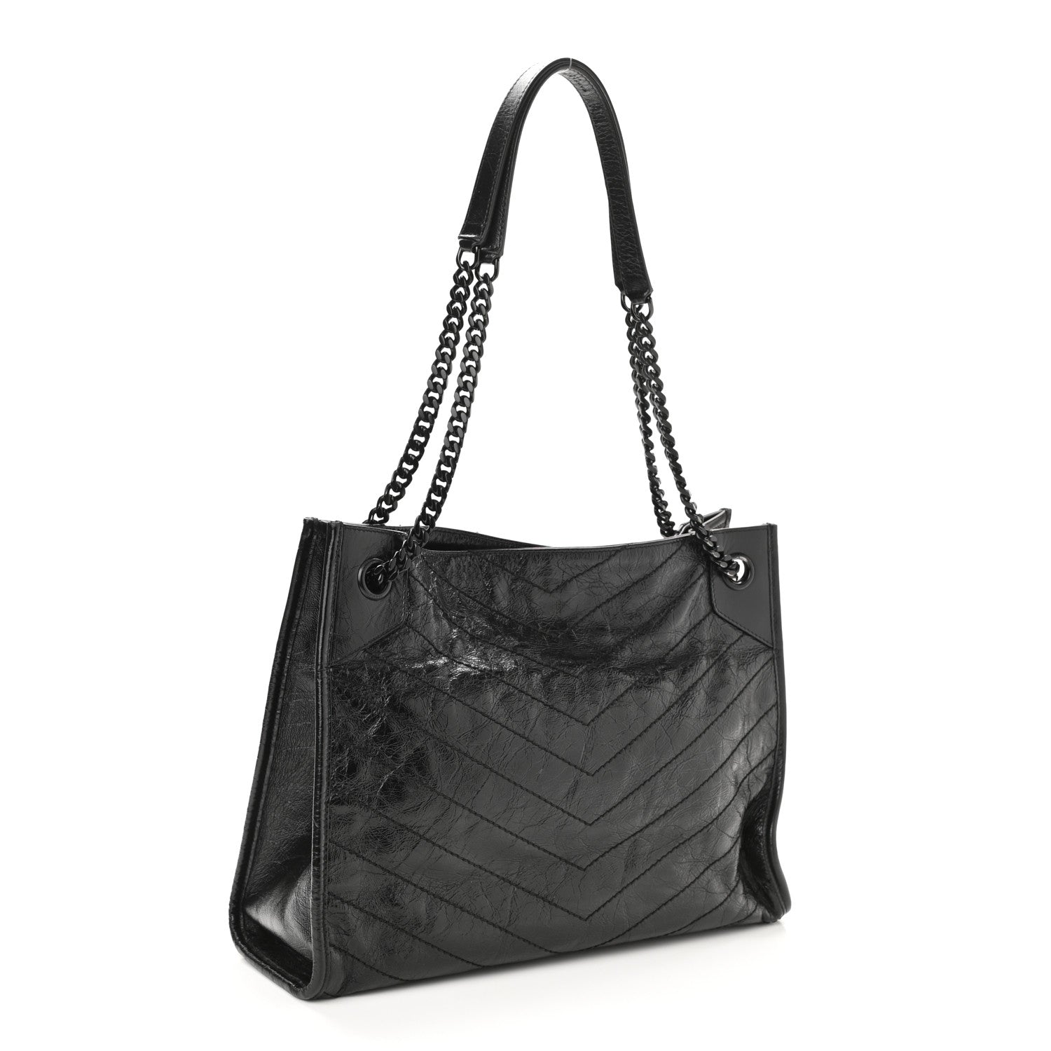 Saint Laurent Crinkled Calfskin Matelasse Monogram Medium Niki Shopper Tote Black 3 of 10