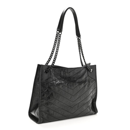Saint Laurent Crinkled Calfskin Matelasse Monogram Medium Niki Shopper Tote Black 3 of 10