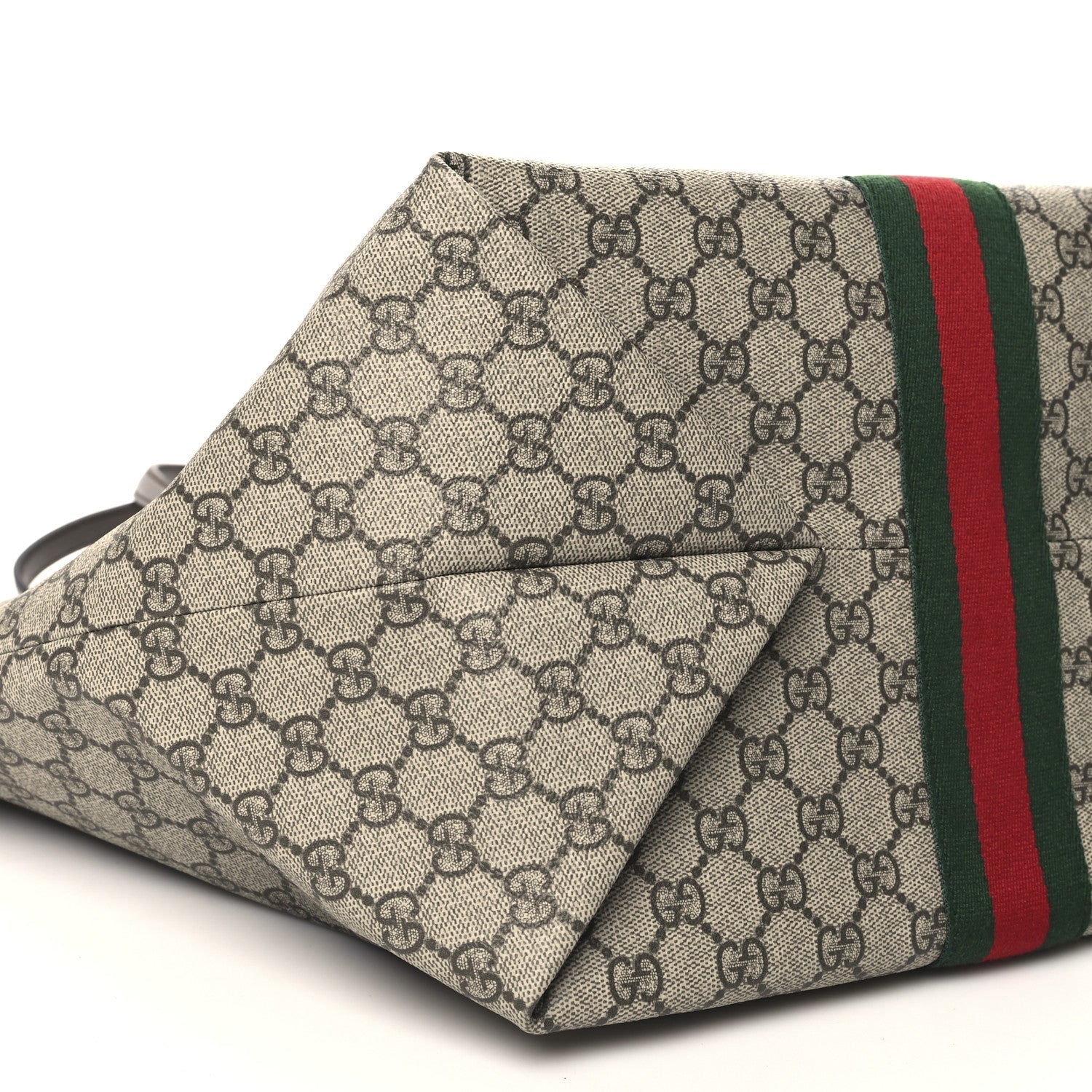 Gucci GG Supreme Monogram Calfskin Web Large Ophidia Tote Beige Dark Brown 8 of 9