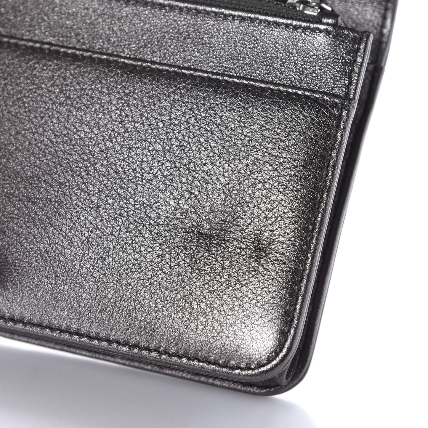 Metallic Goatskin Quilted Diamond CC Wallet On Chain WOC Pewter