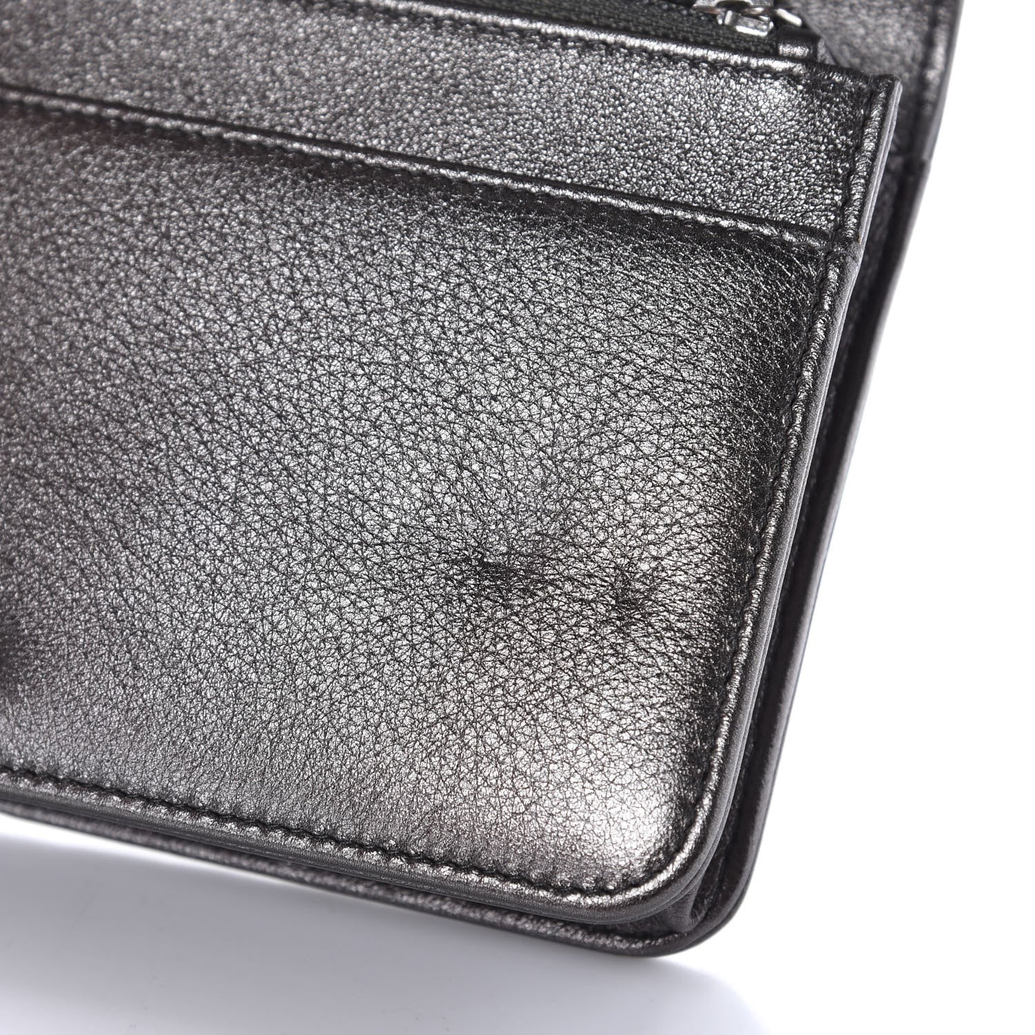 Chanel Metallic Goatskin Quilted Diamond CC Wallet On Chain WOC Pewter 8 of 12